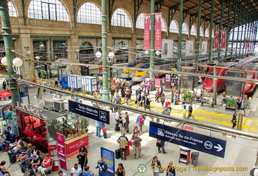 Looking down at the train station from the Eurostar level